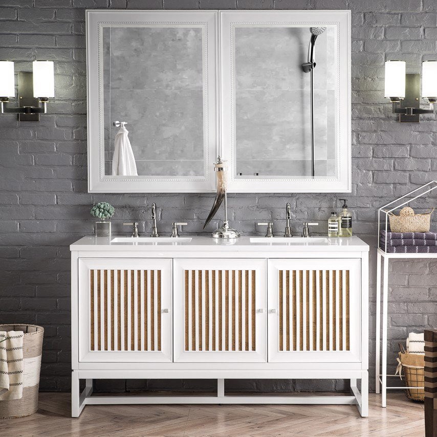 Athens 60" Double Vanity Cabinet, Glossy White Double Bathroom Vanity James Martin Vanities Select Your Top 