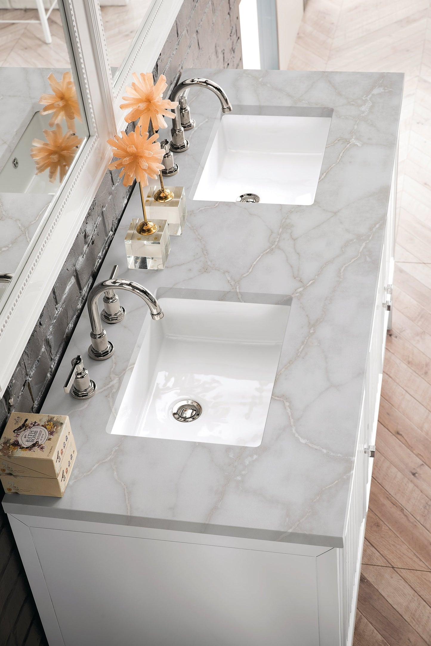 
                  
                    Athens 60" Double Vanity Cabinet, Glossy White Double Bathroom Vanity James Martin Vanities Victorian Silver Quartz 
                  
                