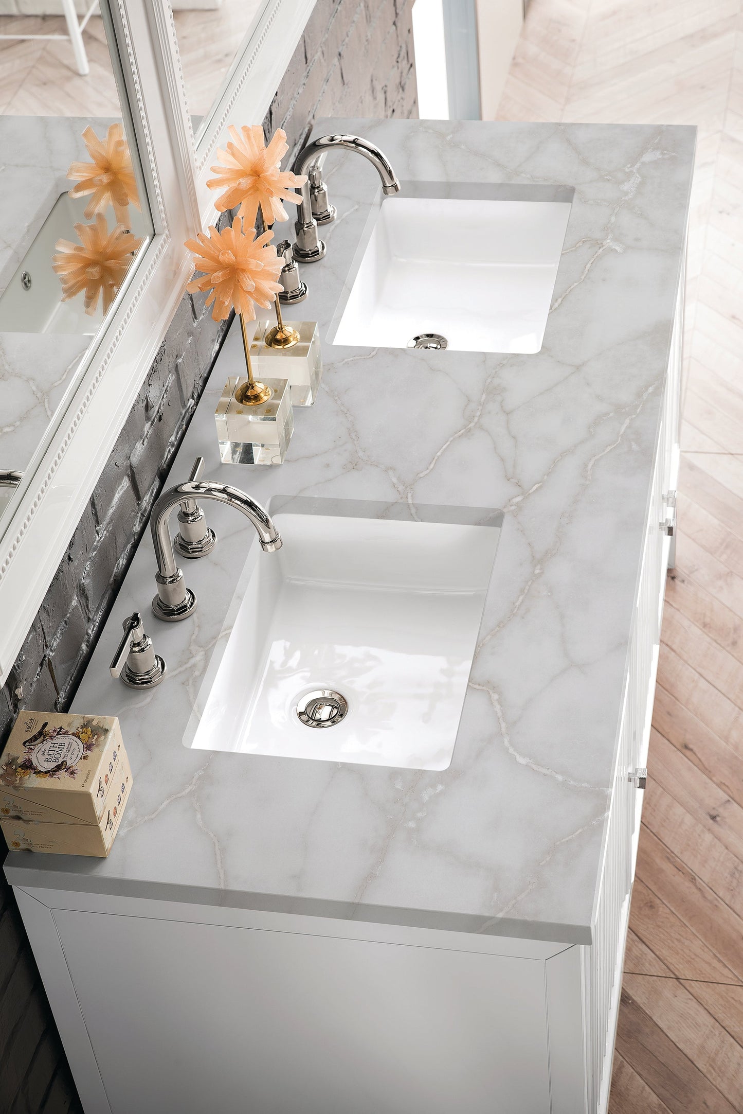 
                  
                    Athens 60" Double Vanity Cabinet, Glossy White Double Bathroom Vanity James Martin Vanities Victorian Silver Silestone 
                  
                