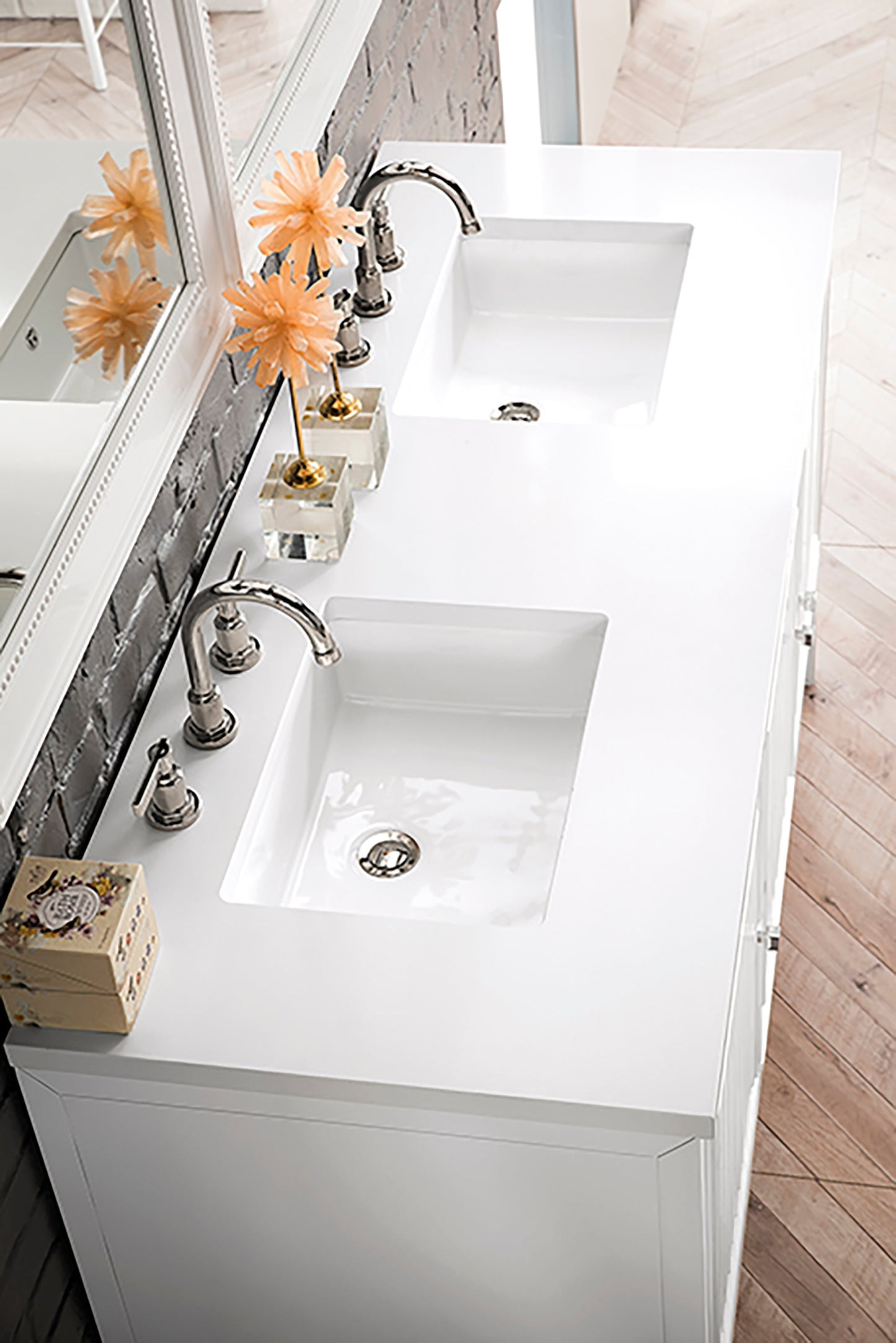 
                  
                    Athens 60" Double Vanity Cabinet, Glossy White Double Bathroom Vanity James Martin Vanities White Zeus Silestone 
                  
                