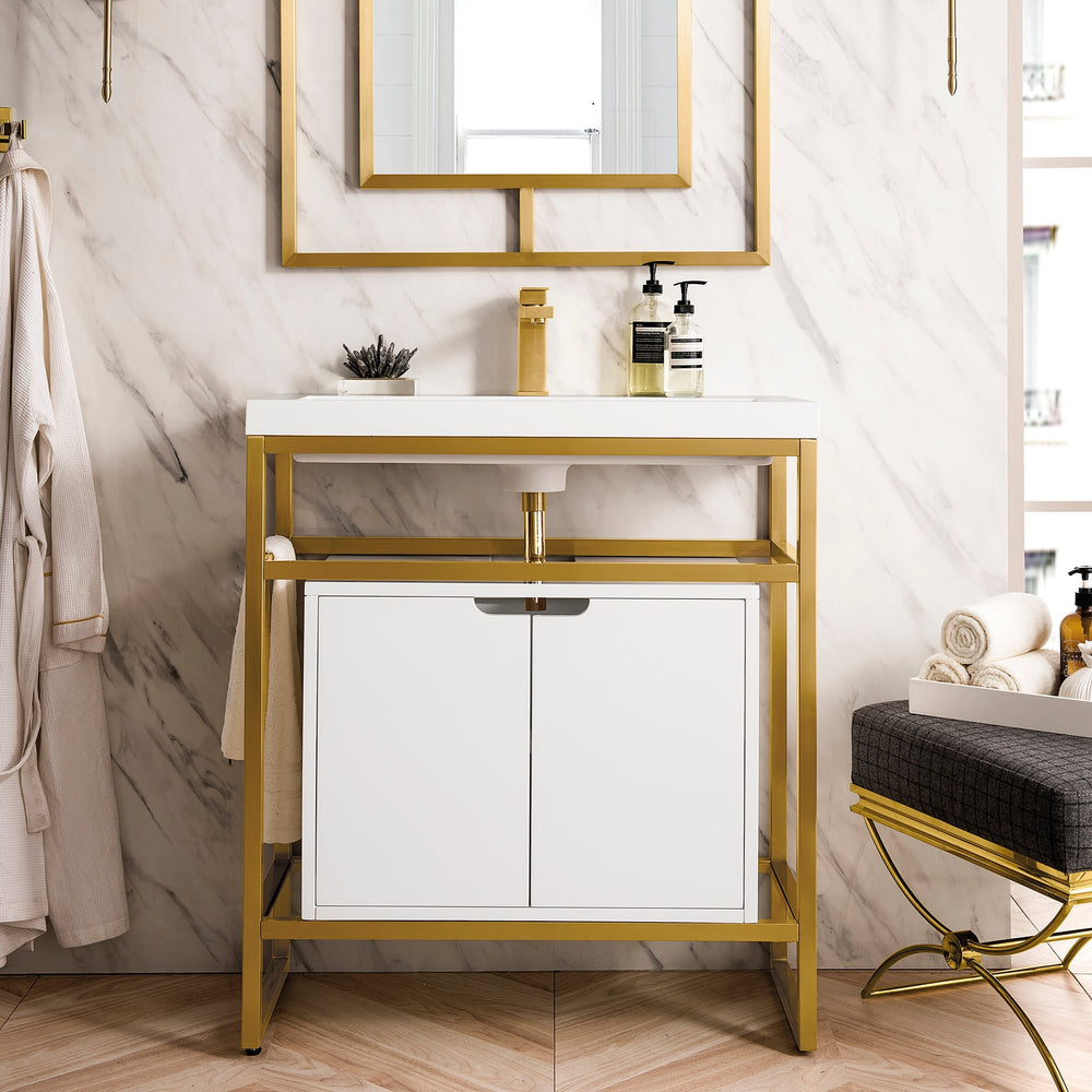 
                  
                    Boston 31.5 Stainless Steel Sink Console Single Bathroom Vanity in Radiant Gold Single Bathroom Vanity James Martin Vanities 
                  
                