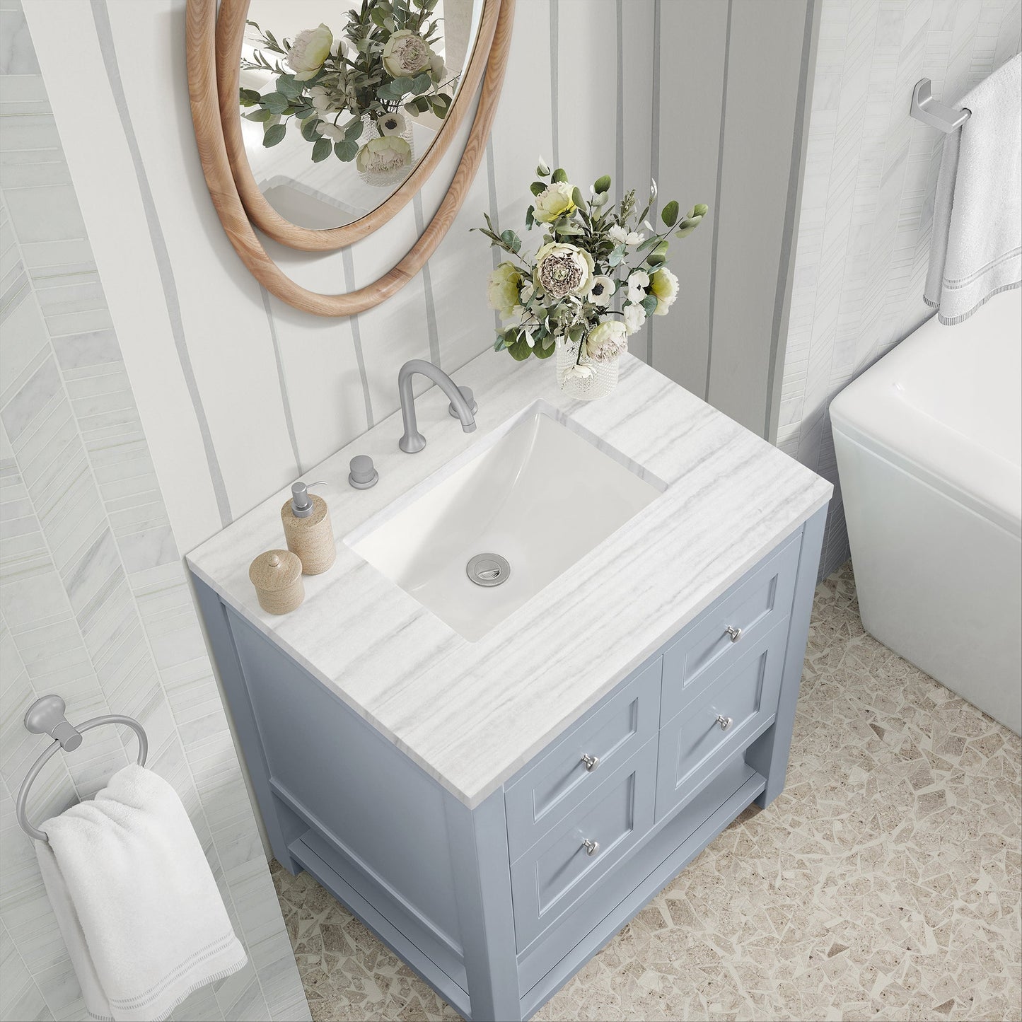 
                  
                    Breckenridge 30" Single Vanity in Serenity Blue Single Vanity James Martin Vanities Arctic Fall solid surface 
                  
                