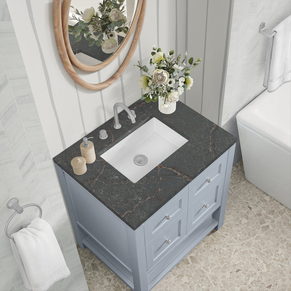 
                  
                    Breckenridge 30" Single Vanity in Serenity Blue Single Vanity James Martin Vanities Parisien Bleu Silestone 
                  
                