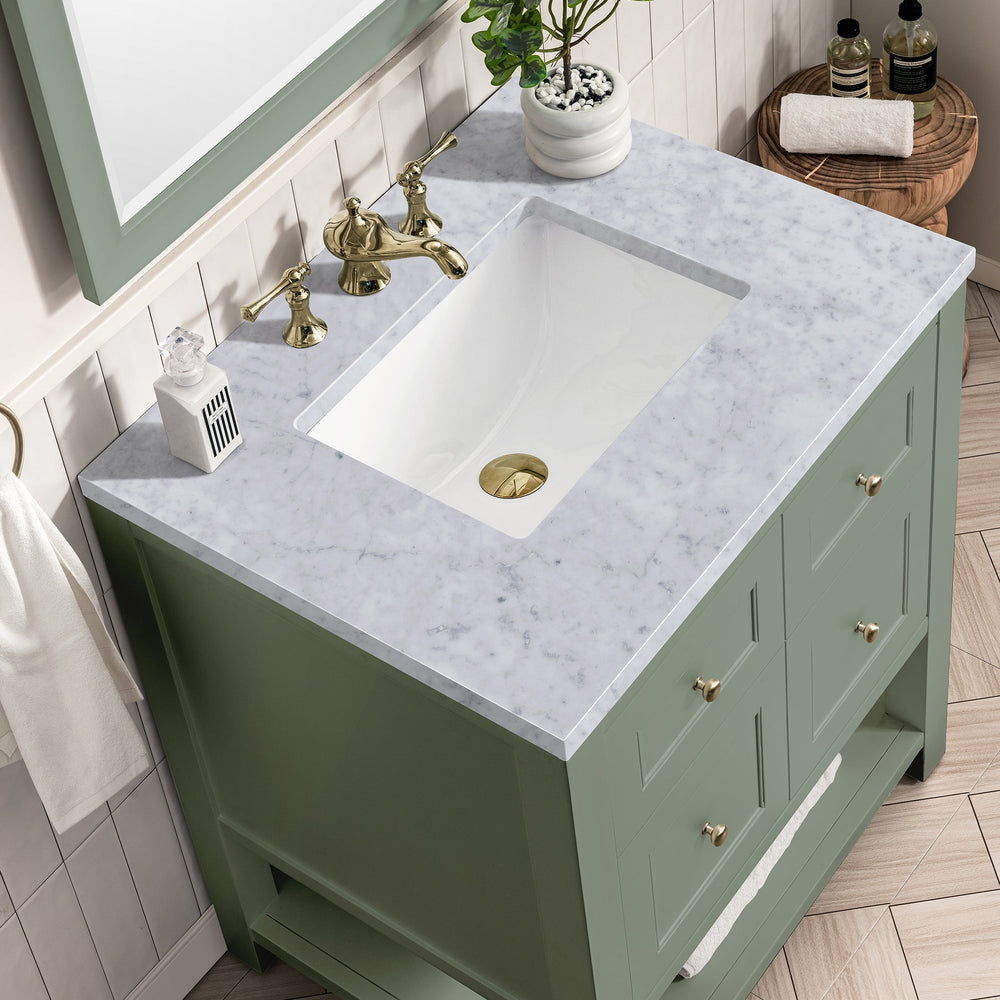 
                  
                    Breckenridge 30" Single Vanity in Smokey Celadon Single Vanity James Martin Vanities Carrara Marble Silestone 
                  
                