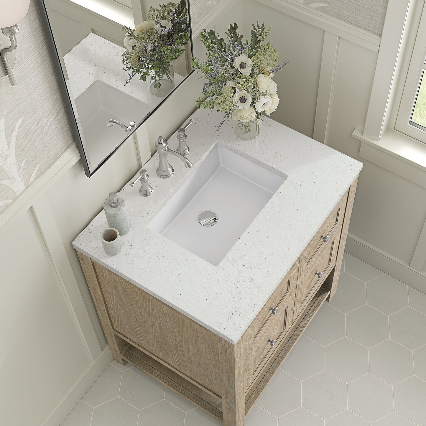 
                  
                    Breckenridge 30" Single Vanity in Whitewashed Oak Single Vanity James Martin Vanities Lime Delight Silestone 
                  
                