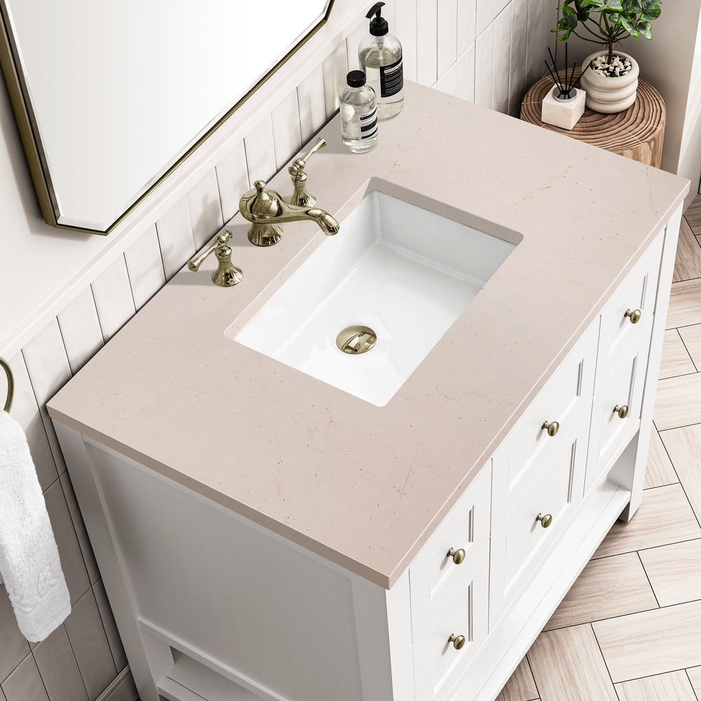 
                  
                    Breckenridge 36" Single Vanity in Bright White Single Bathroom Vanity James Martin Vanities Eternal Marfil Silestone 
                  
                