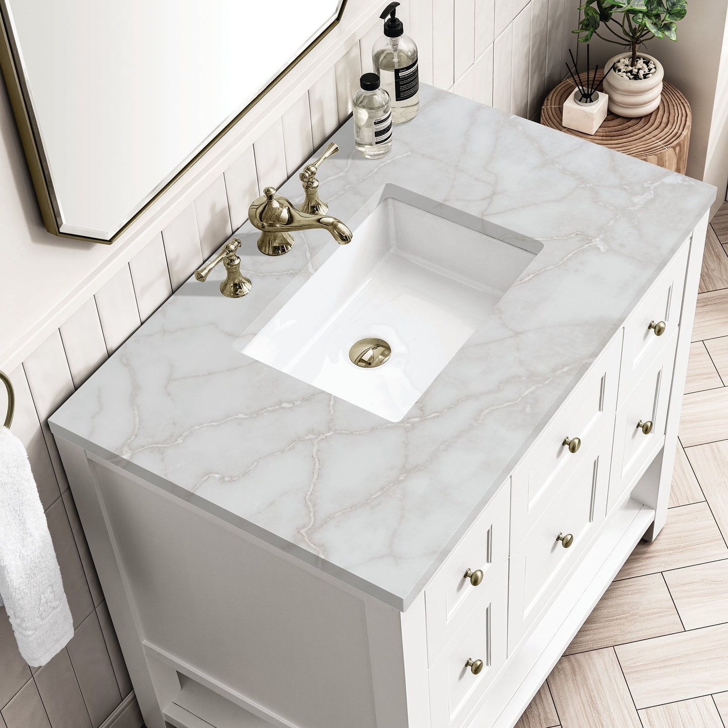 
                  
                    Breckenridge 36" Single Vanity in Bright White Single Bathroom Vanity James Martin Vanities Victorian Silver Silestone 
                  
                