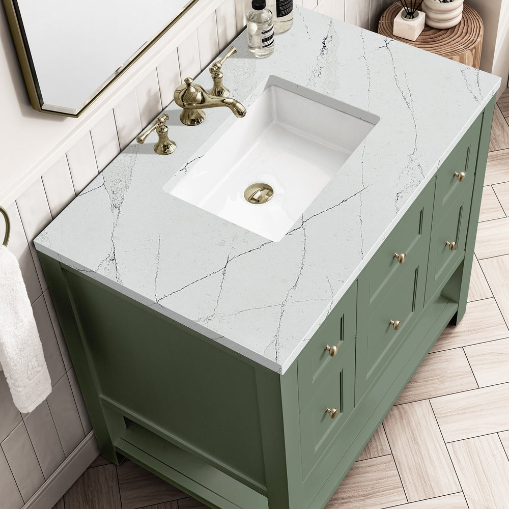 
                  
                    Breckenridge 36" Single Vanity in Smokey Celadon Single Bathroom Vanity James Martin Vanities Ethereal Noctis Silestone 
                  
                