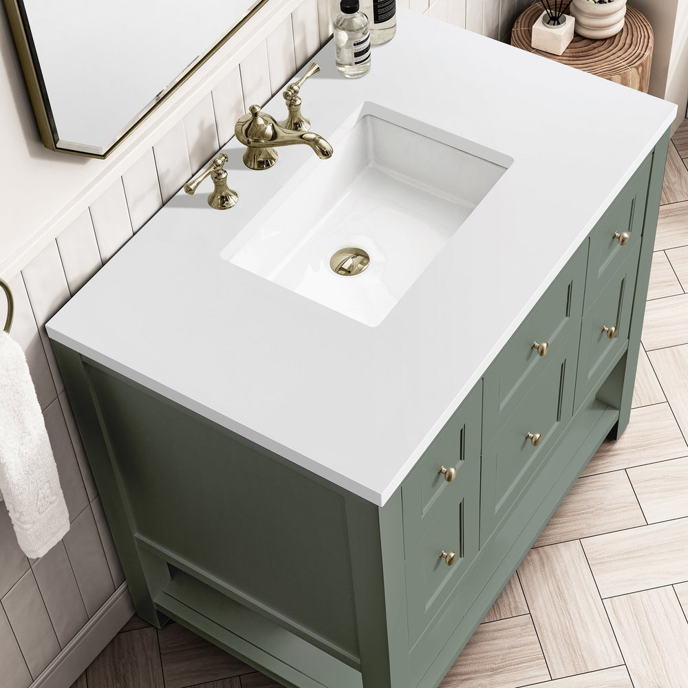 
                  
                    Breckenridge 36" Single Vanity in Smokey Celadon Single Bathroom Vanity James Martin Vanities White Zeus Silestone 
                  
                