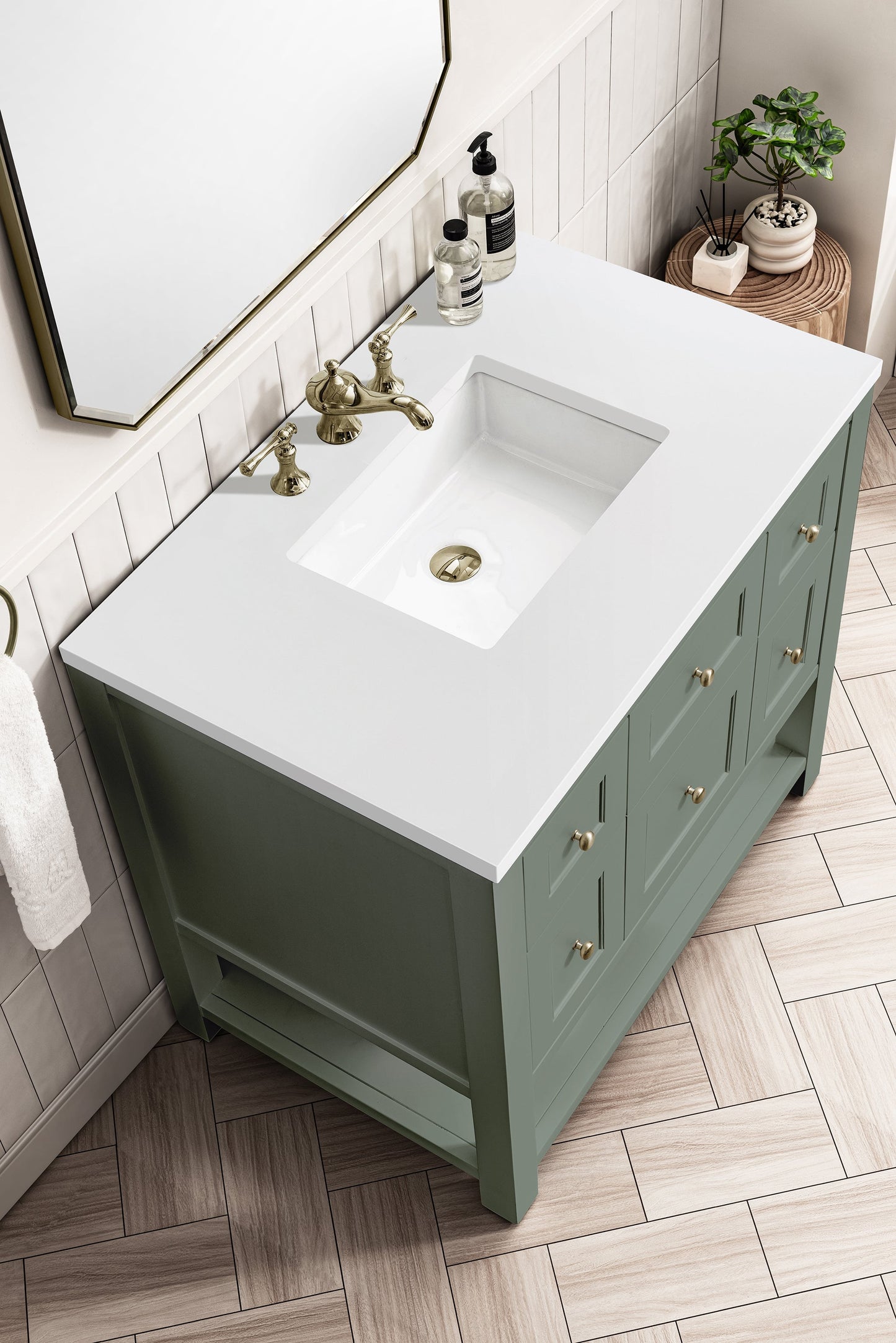 
                  
                    Breckenridge 36" Single Vanity in Smokey Celadon Single Bathroom Vanity James Martin Vanities White Zeus Silestone 
                  
                