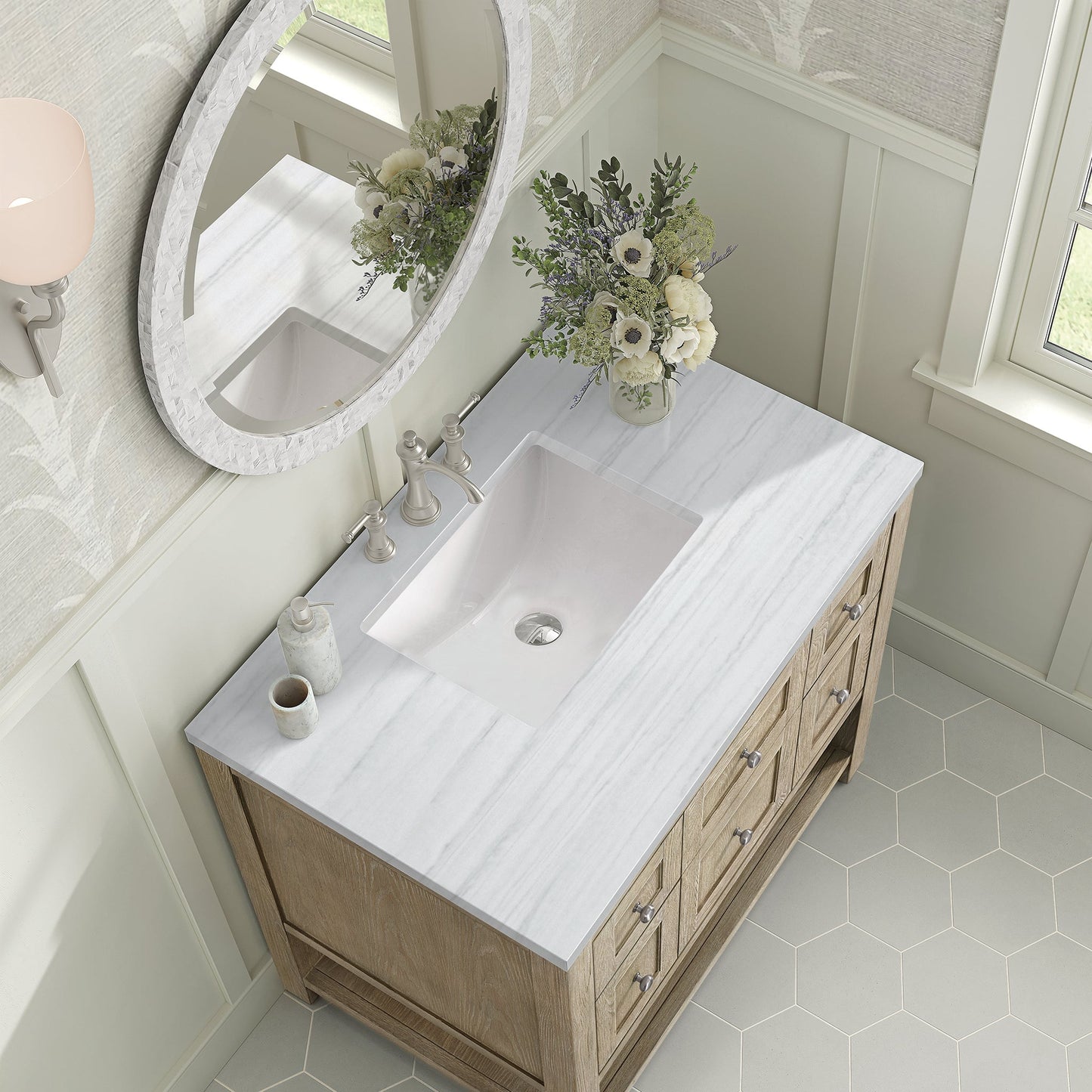 
                  
                    Breckenridge 36" Single Vanity in Whitewashed Oak Single Bathroom Vanity James Martin Vanities Arctic Fall solid Surface 
                  
                