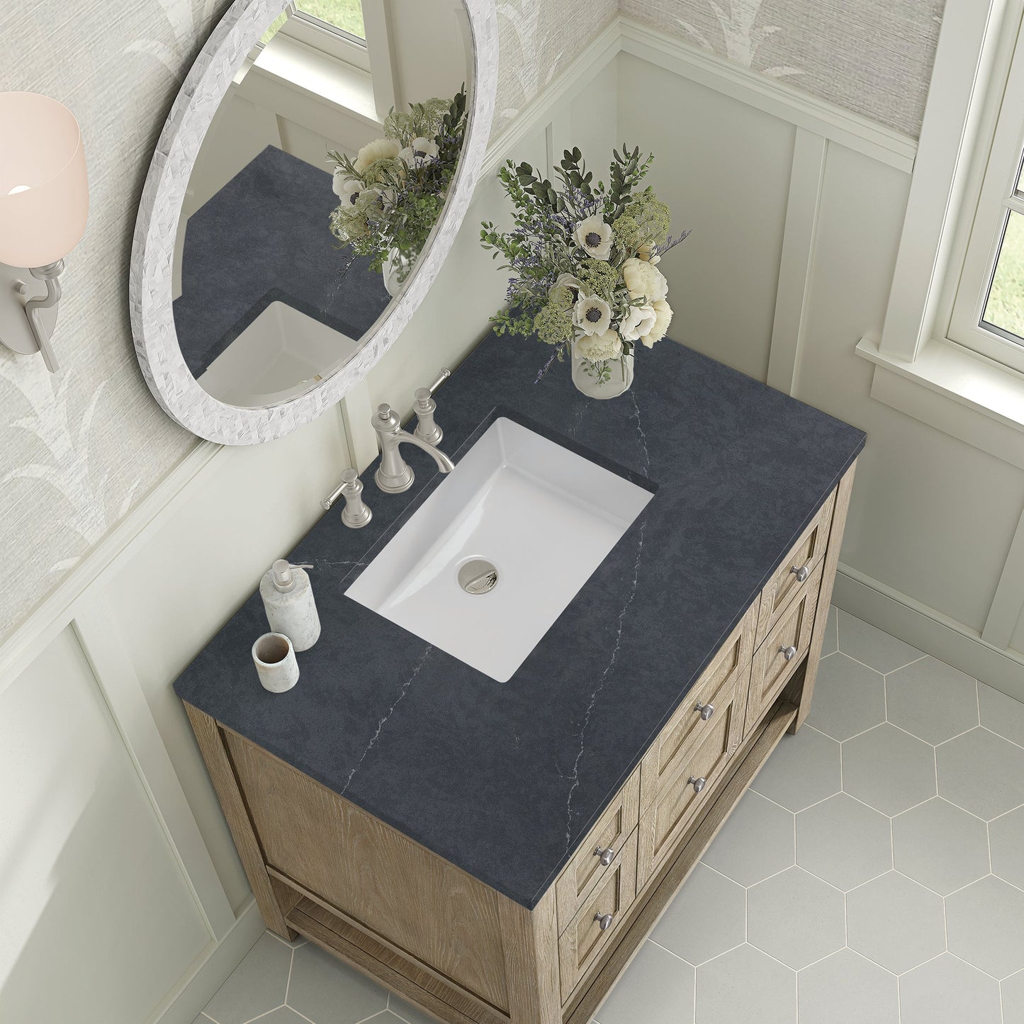 
                  
                    Breckenridge 36" Single Vanity in Whitewashed Oak Single Bathroom Vanity James Martin Vanities Charcoal Soapstone Silestone 
                  
                