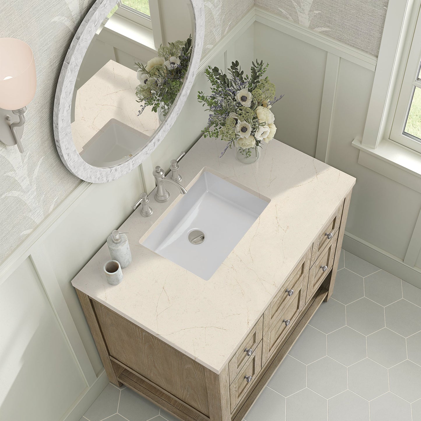 
                  
                    Breckenridge 36" Single Vanity in Whitewashed Oak Single Bathroom Vanity James Martin Vanities Eternal Marfil Quartz 
                  
                