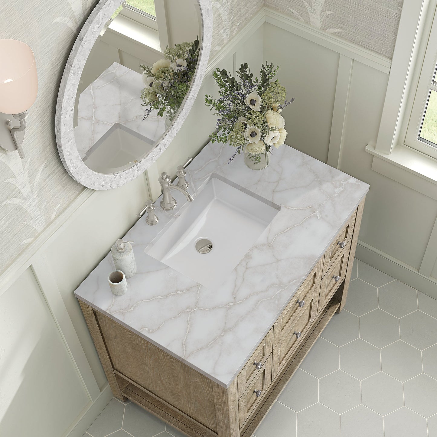 
                  
                    Breckenridge 36" Single Vanity in Whitewashed Oak Single Bathroom Vanity James Martin Vanities Victorian Silver Silestone 
                  
                