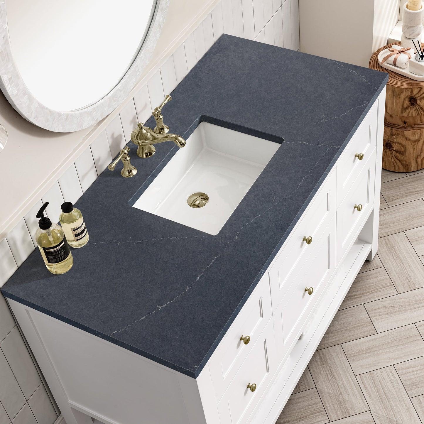 
                  
                    Breckenridge 48" Single Vanity in Bright White Single Bathroom Vanity James Martin Vanities Charcoal Soapstone Silestone 
                  
                