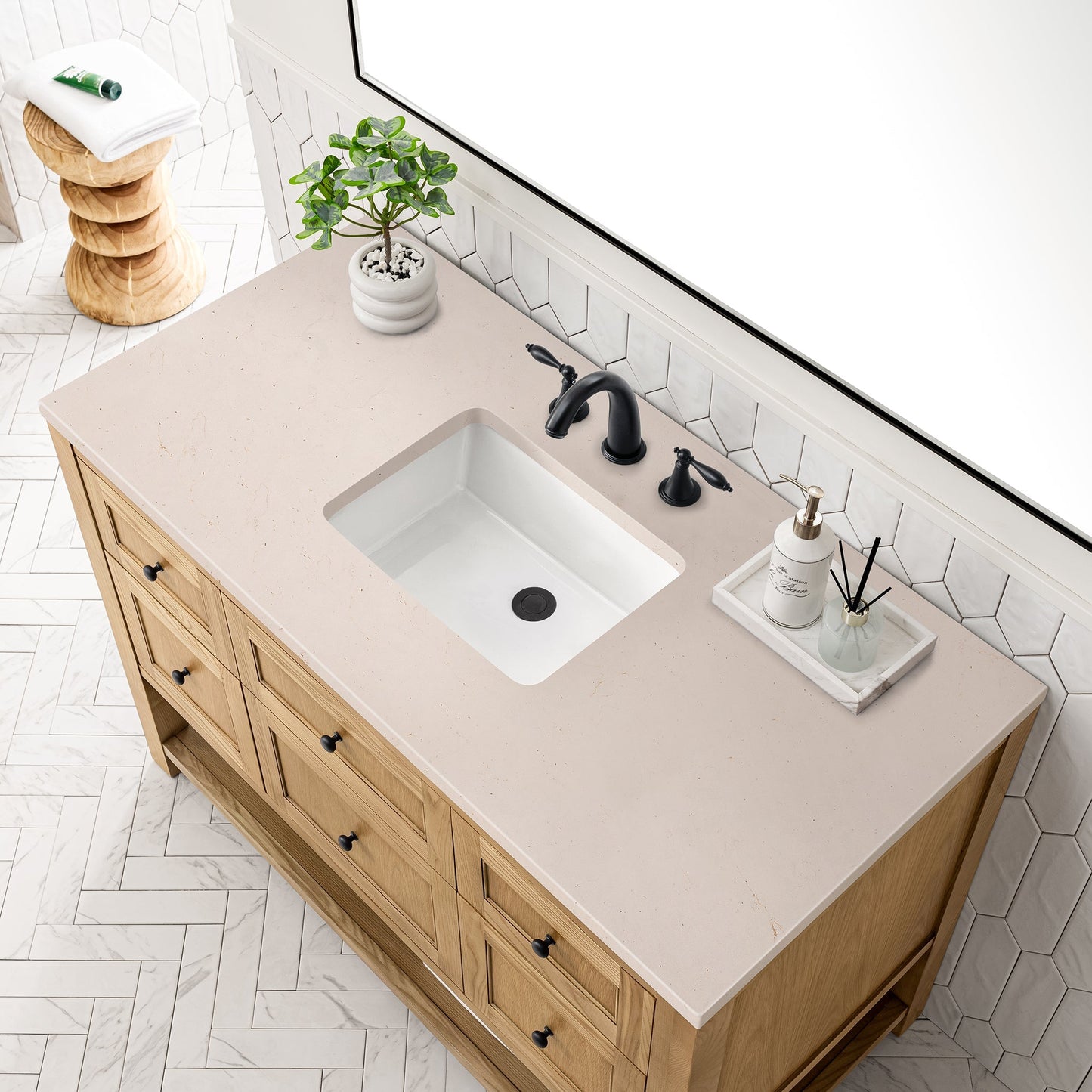 
                  
                    Breckenridge 48" Single Vanity in Light Natural Oak Single Bathroom Vanity James Martin Vanities Eternal Marfil Silestone 
                  
                