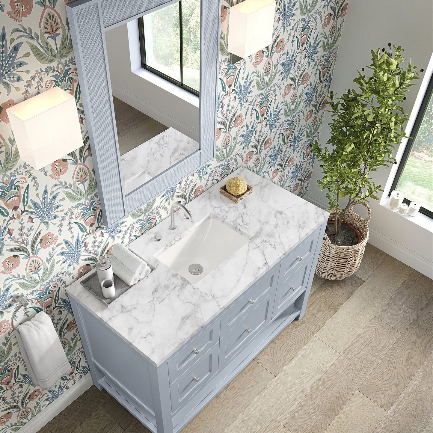 
                  
                    Breckenridge 48" Single Vanity in Serenity Blue Single Bathroom Vanity James Martin Vanities Carrara White Marble 
                  
                