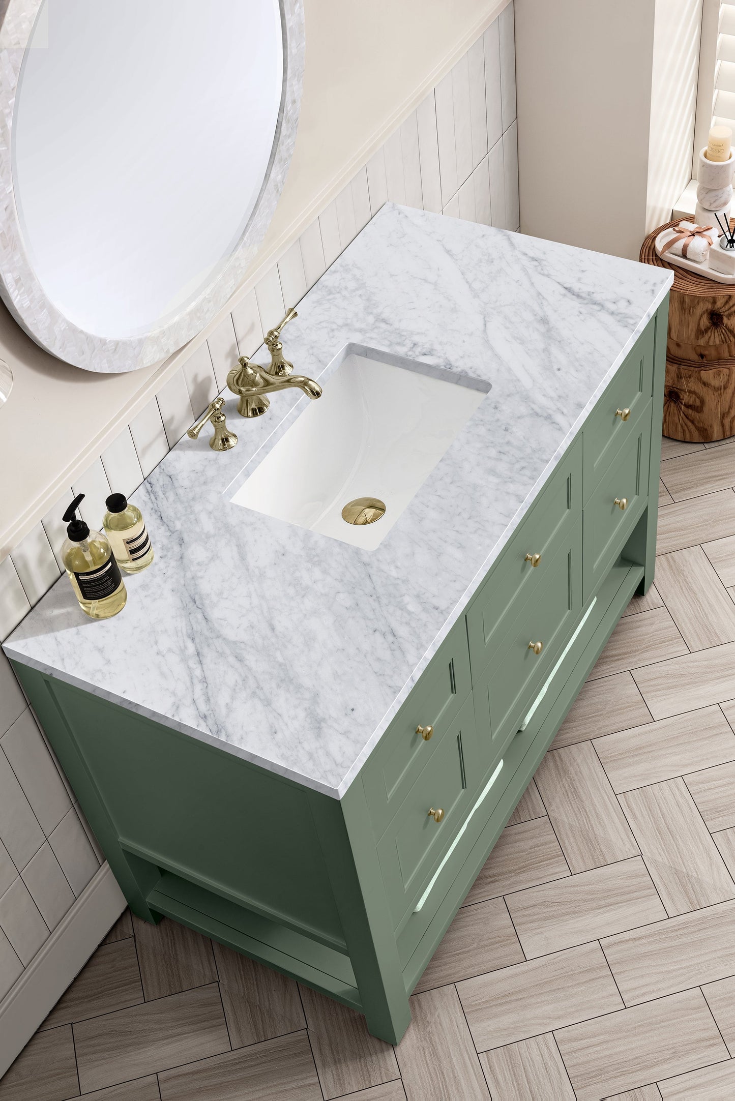
                  
                    Breckenridge 48" Single Vanity in Smokey Celadon Single Bathroom Vanity James Martin Vanities Carrara White Marble 
                  
                