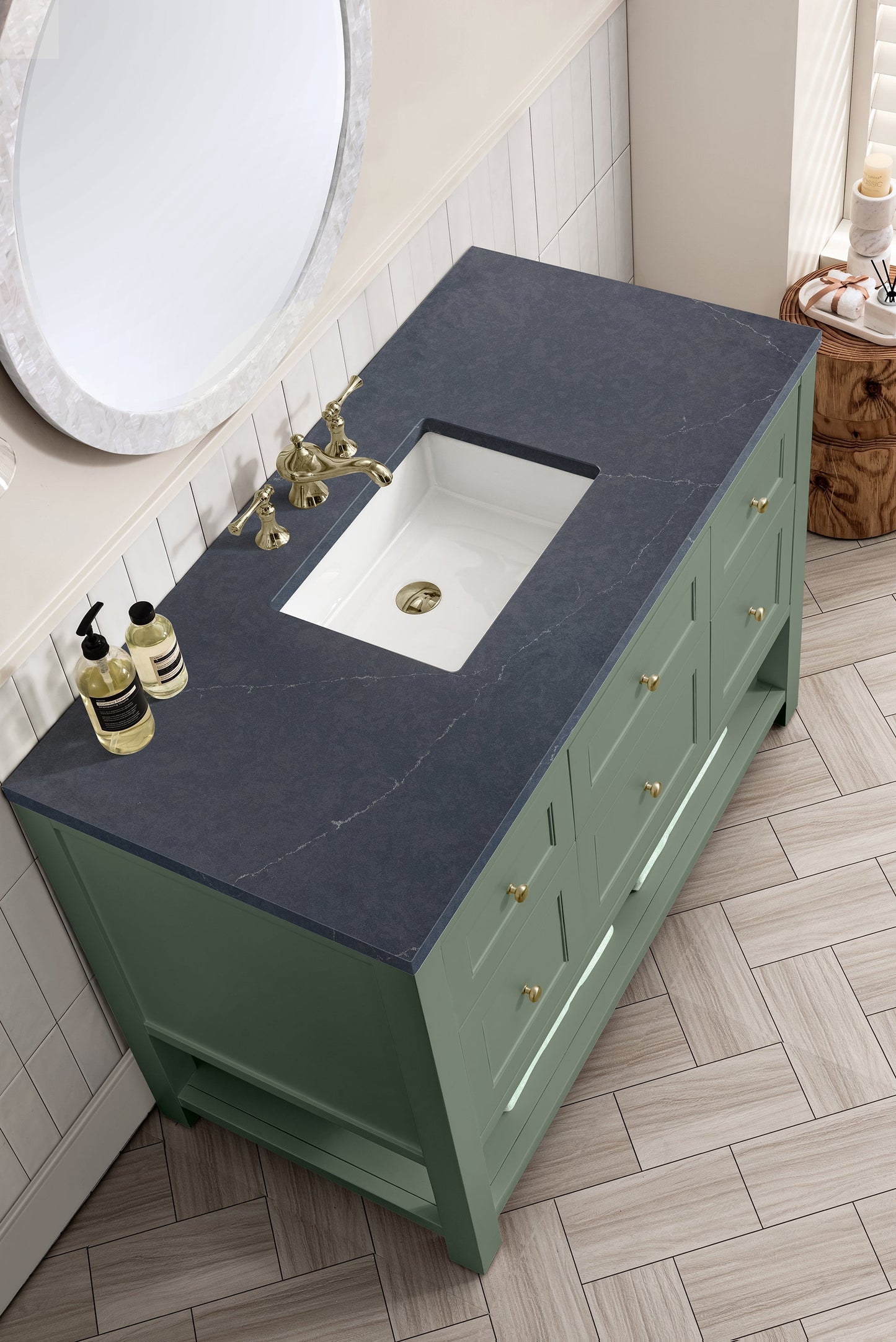 
                  
                    Breckenridge 48" Single Vanity in Smokey Celadon Single Bathroom Vanity James Martin Vanities Charcoal Soapstone Silestone 
                  
                