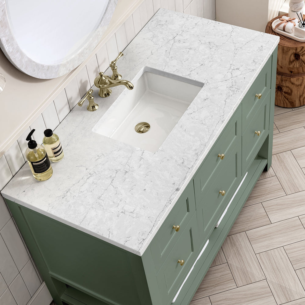 
                  
                    Breckenridge 48" Single Vanity in Smokey Celadon Single Bathroom Vanity James Martin Vanities Eternal Jasmine Pearl Silestone 
                  
                