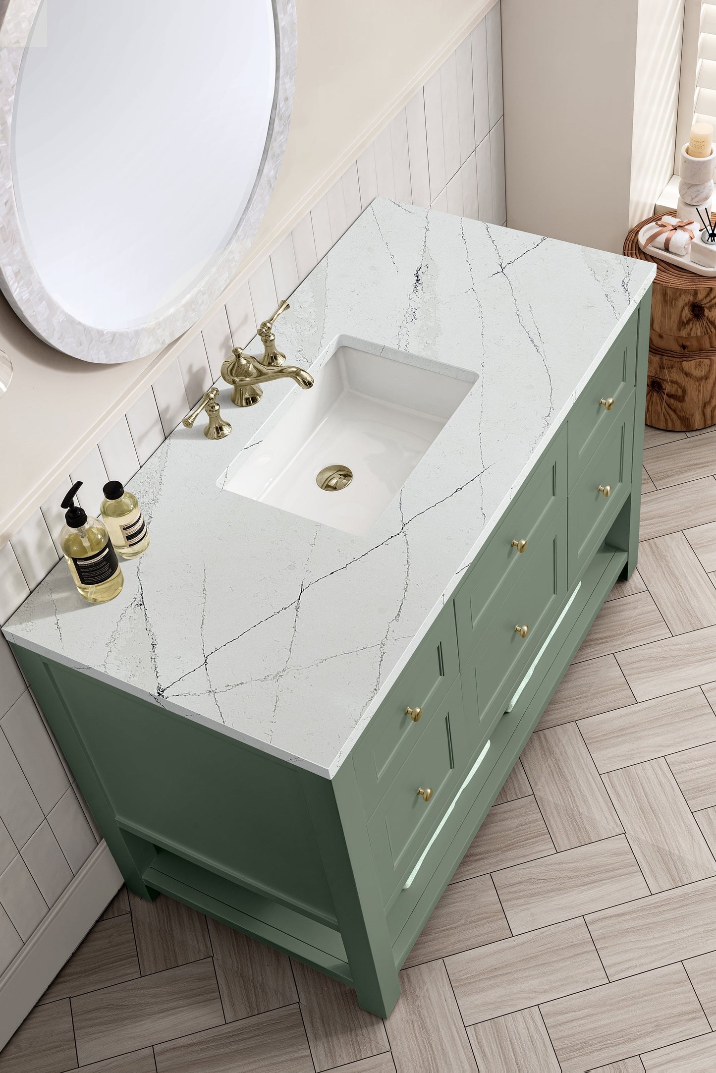 
                  
                    Breckenridge 48" Single Vanity in Smokey Celadon Single Bathroom Vanity James Martin Vanities Ethereal Noctis Silestone 
                  
                