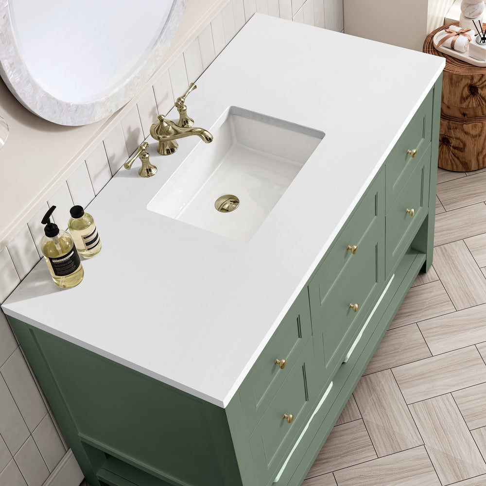 
                  
                    Breckenridge 48" Single Vanity in Smokey Celadon Single Bathroom Vanity James Martin Vanities White Zeus Silestone 
                  
                