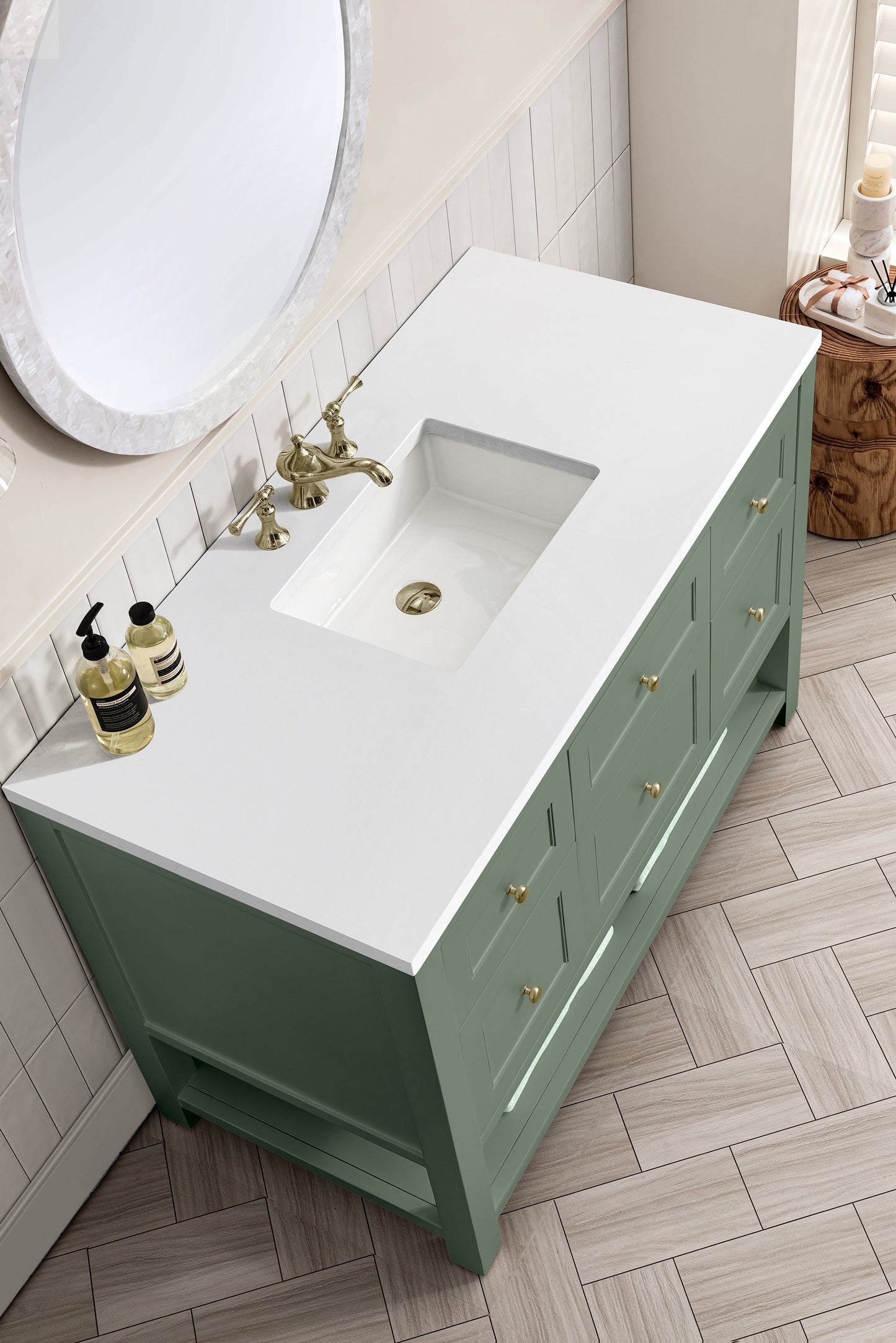 
                  
                    Breckenridge 48" Single Vanity in Smokey Celadon Single Bathroom Vanity James Martin Vanities White Zeus Silestone 
                  
                