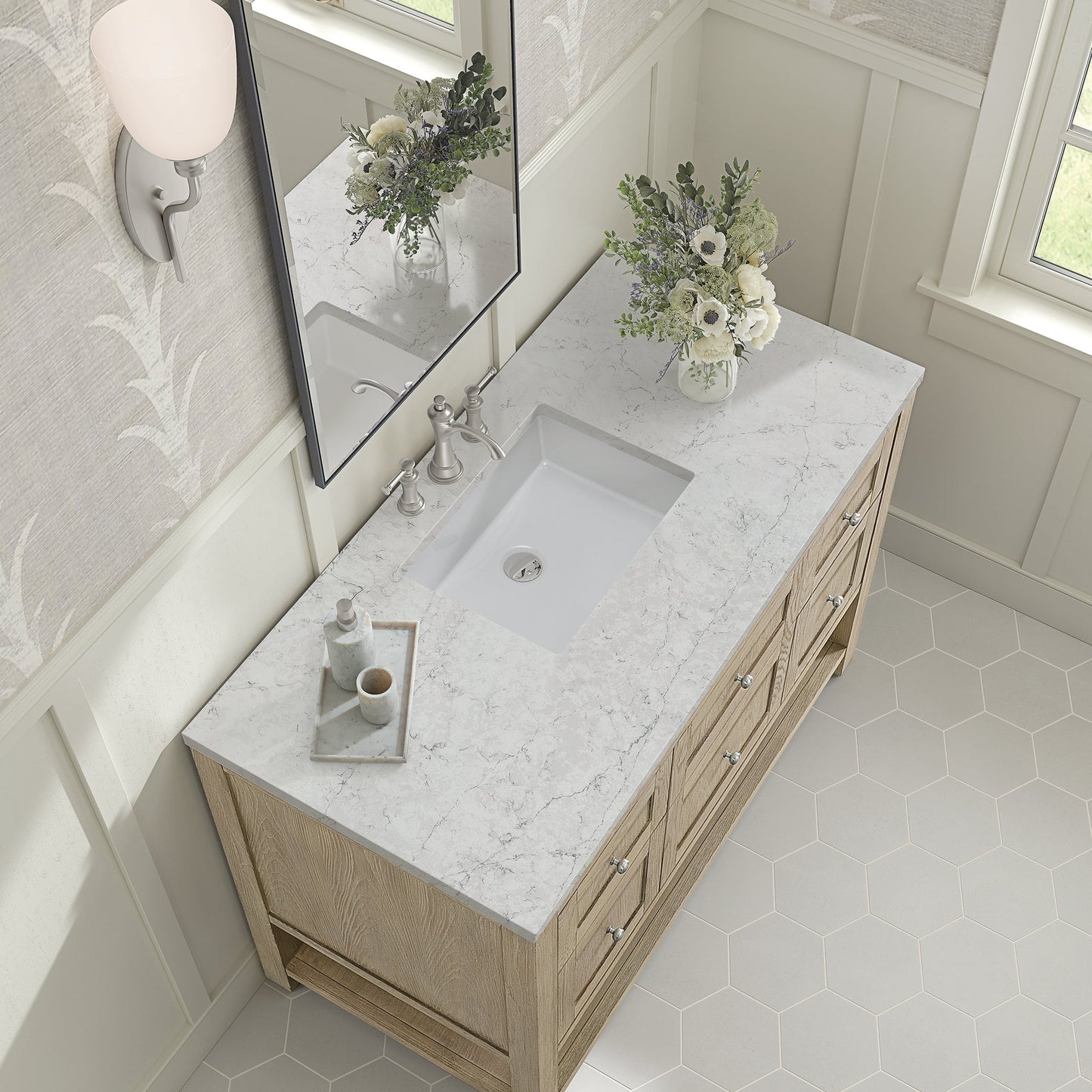 
                  
                    Breckenridge 48" Single Vanity in Whitewashed Oak Single Bathroom Vanity James Martin Vanities Eternal Jasmine Pearl Silestone 
                  
                