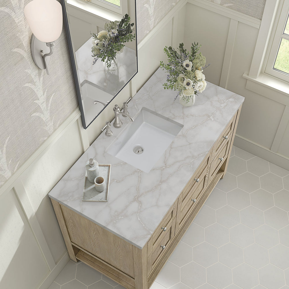 
                  
                    Breckenridge 48" Single Vanity in Whitewashed Oak Single Bathroom Vanity James Martin Vanities Victorian Silver Silestone 
                  
                