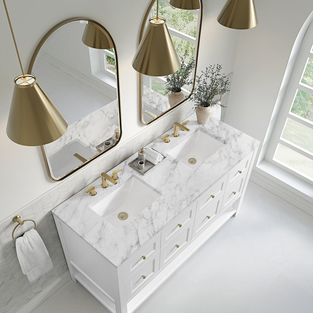 
                  
                    Breckenridge 60" Double Vanity in Bright White Single Bathroom Vanity James Martin Vanities Carrara White Marble 
                  
                