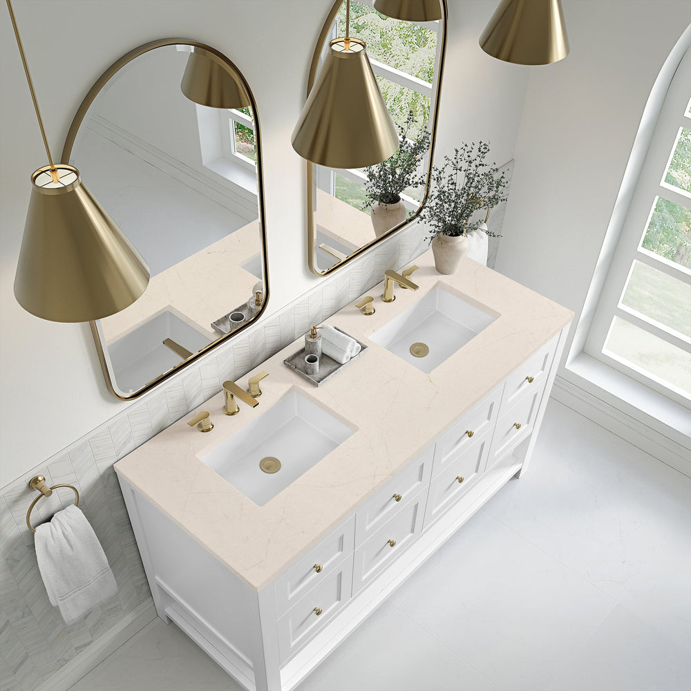 
                  
                    Breckenridge 60" Double Vanity in Bright White Single Bathroom Vanity James Martin Vanities Eternal Marfil Silestone 
                  
                