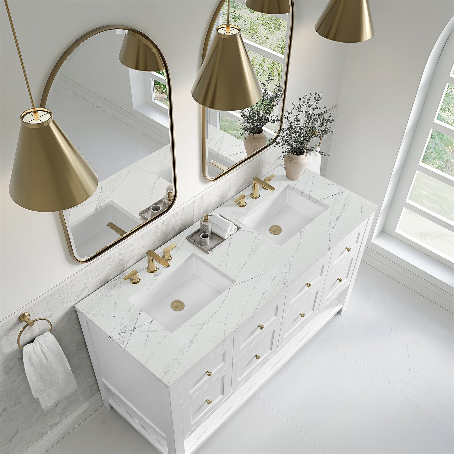 
                  
                    Breckenridge 60" Double Vanity in Bright White Single Bathroom Vanity James Martin Vanities Ethereal Noctis Silestone 
                  
                