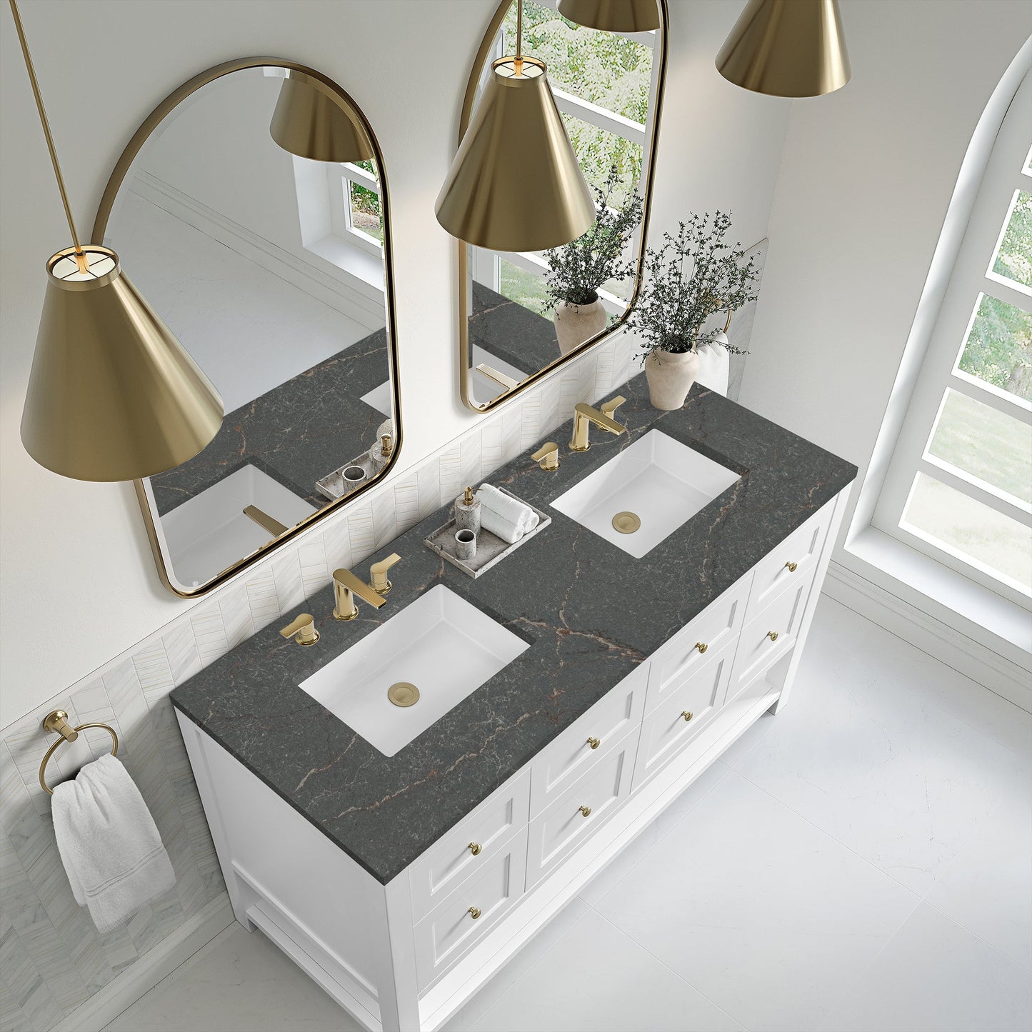 
                  
                    Breckenridge 60" Double Vanity in Bright White Single Bathroom Vanity James Martin Vanities Parisien Bleu Silestone 
                  
                