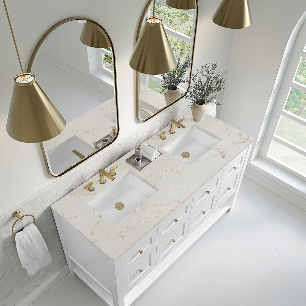 
                  
                    Breckenridge 60" Double Vanity in Bright White Single Bathroom Vanity James Martin Vanities Victorian Silver Silestone 
                  
                