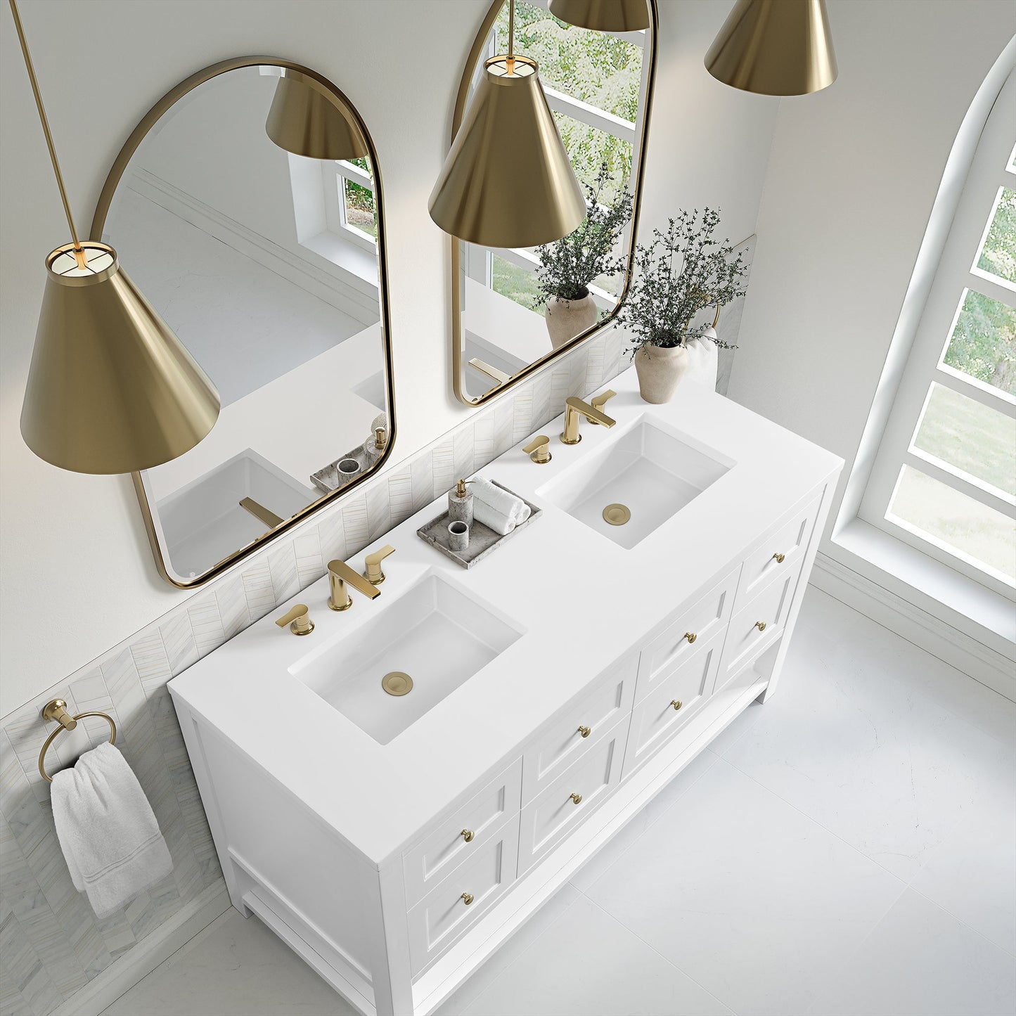 
                  
                    Breckenridge 60" Double Vanity in Bright White Single Bathroom Vanity James Martin Vanities White Zeus Silestone 
                  
                