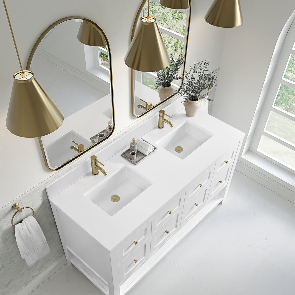 
                  
                    Breckenridge 60" Double Vanity in Bright White Single Bathroom Vanity James Martin Vanities White Zeus Single Faucet Silestone Top w/Backsplash 
                  
                