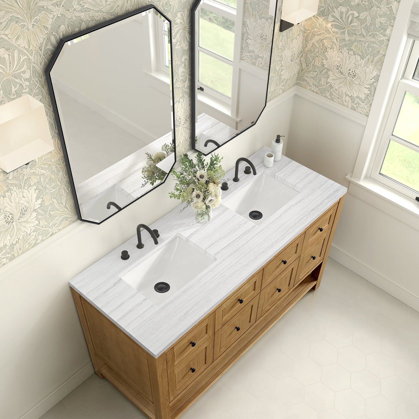 
                  
                    Breckenridge 60" Double Vanity in Light Natural Oak Single Bathroom Vanity James Martin Vanities Arctic Fall Solid Surface 
                  
                