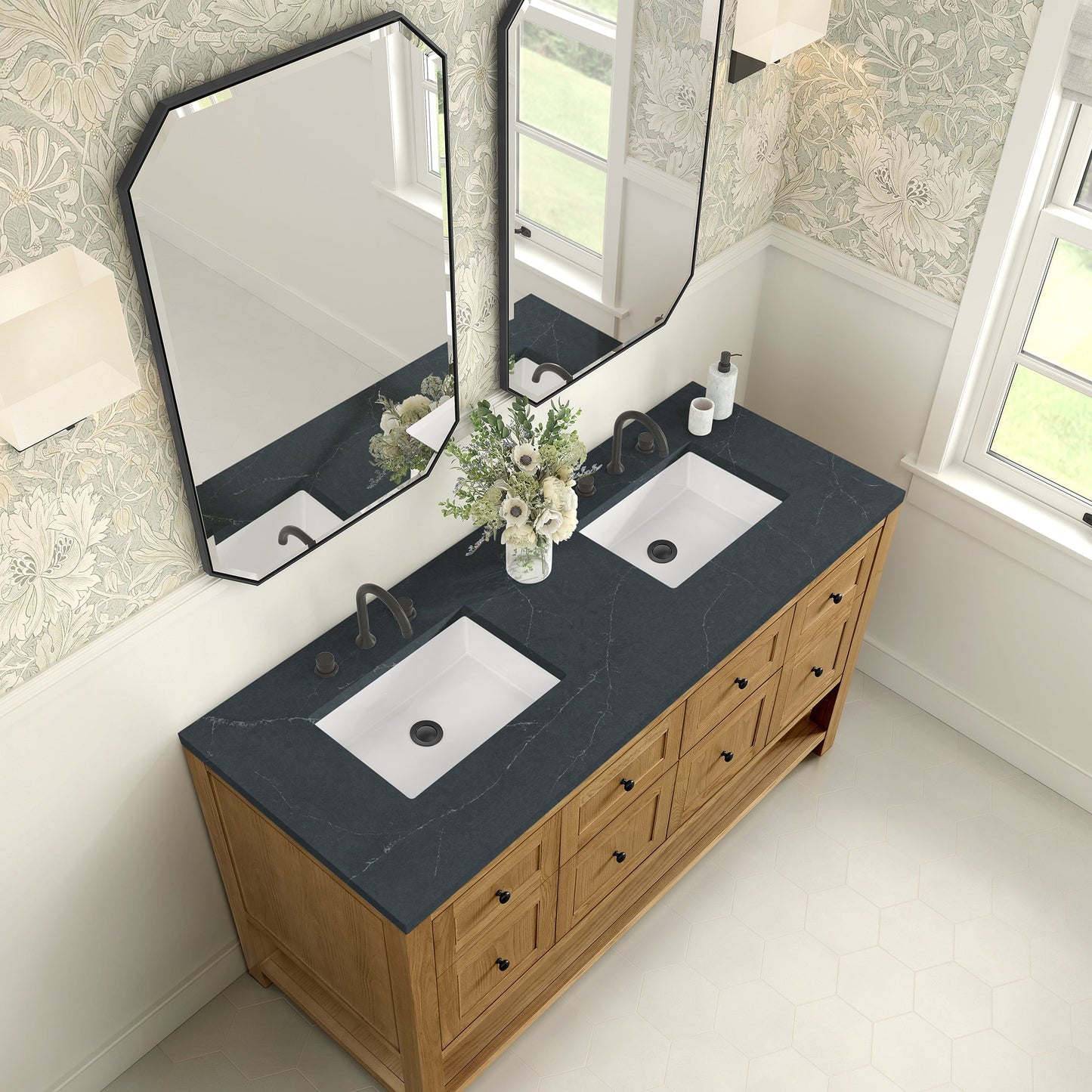 
                  
                    Breckenridge 60" Double Vanity in Light Natural Oak Single Bathroom Vanity James Martin Vanities Charcoal Soapstone Silestone 
                  
                