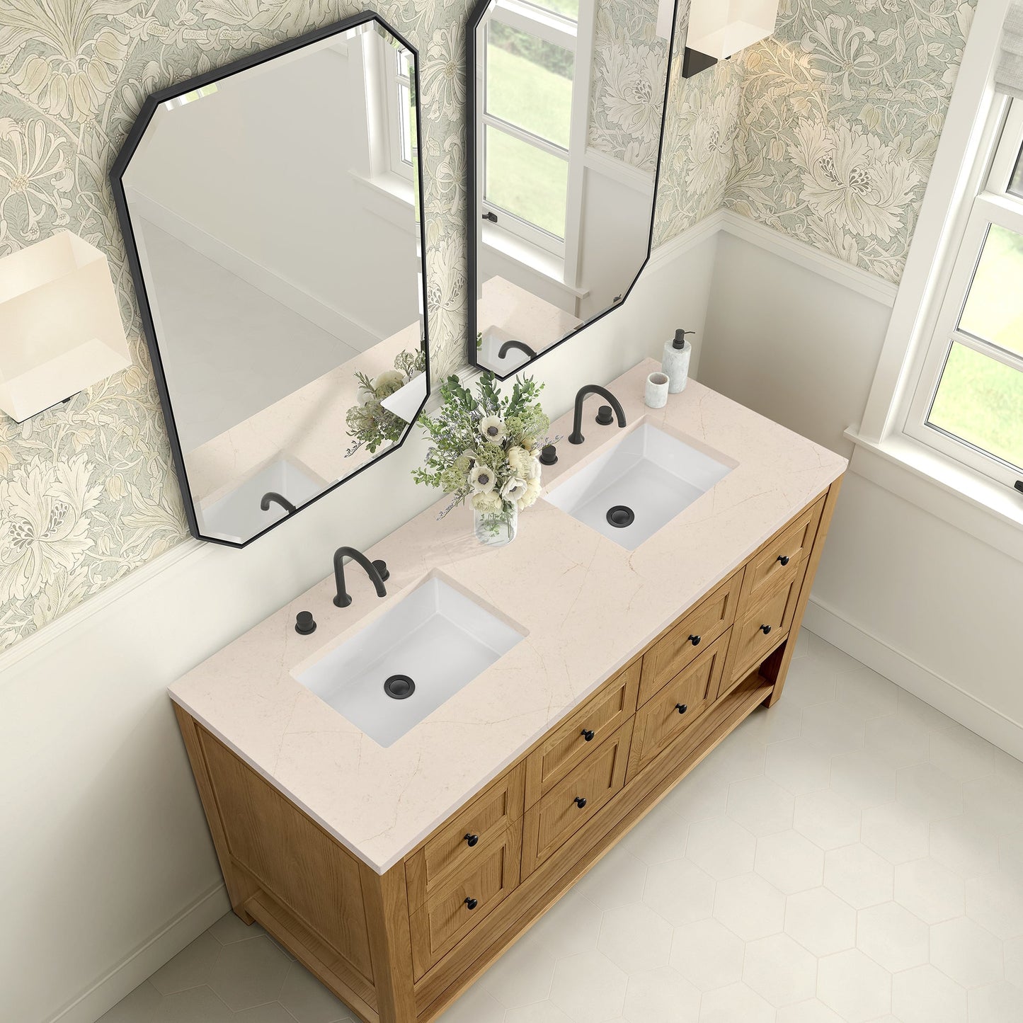 
                  
                    Breckenridge 60" Double Vanity in Light Natural Oak Single Bathroom Vanity James Martin Vanities Eternal Marfil Silestone 
                  
                