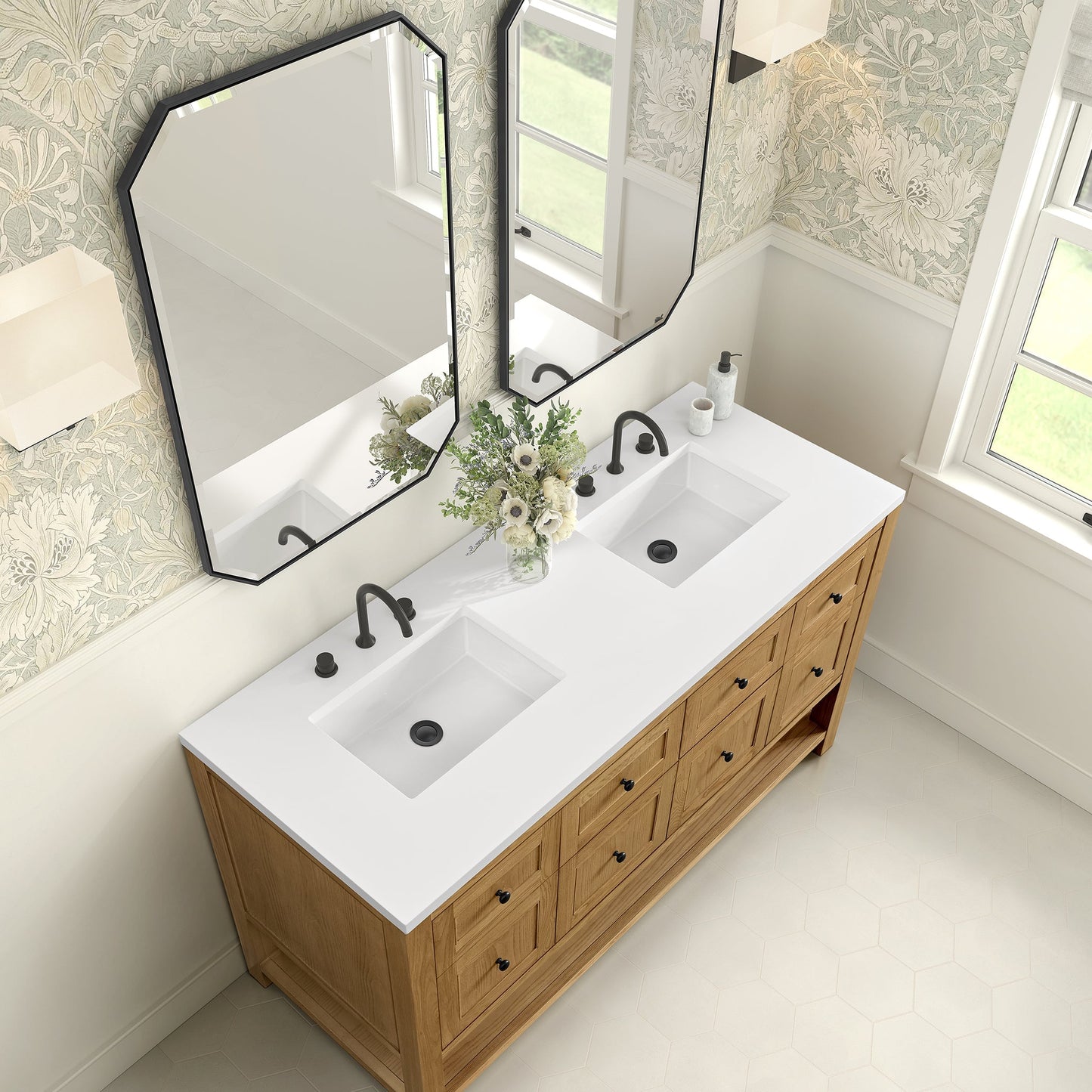 
                  
                    Breckenridge 60" Double Vanity in Light Natural Oak Single Bathroom Vanity James Martin Vanities White Zeus Silestone 
                  
                