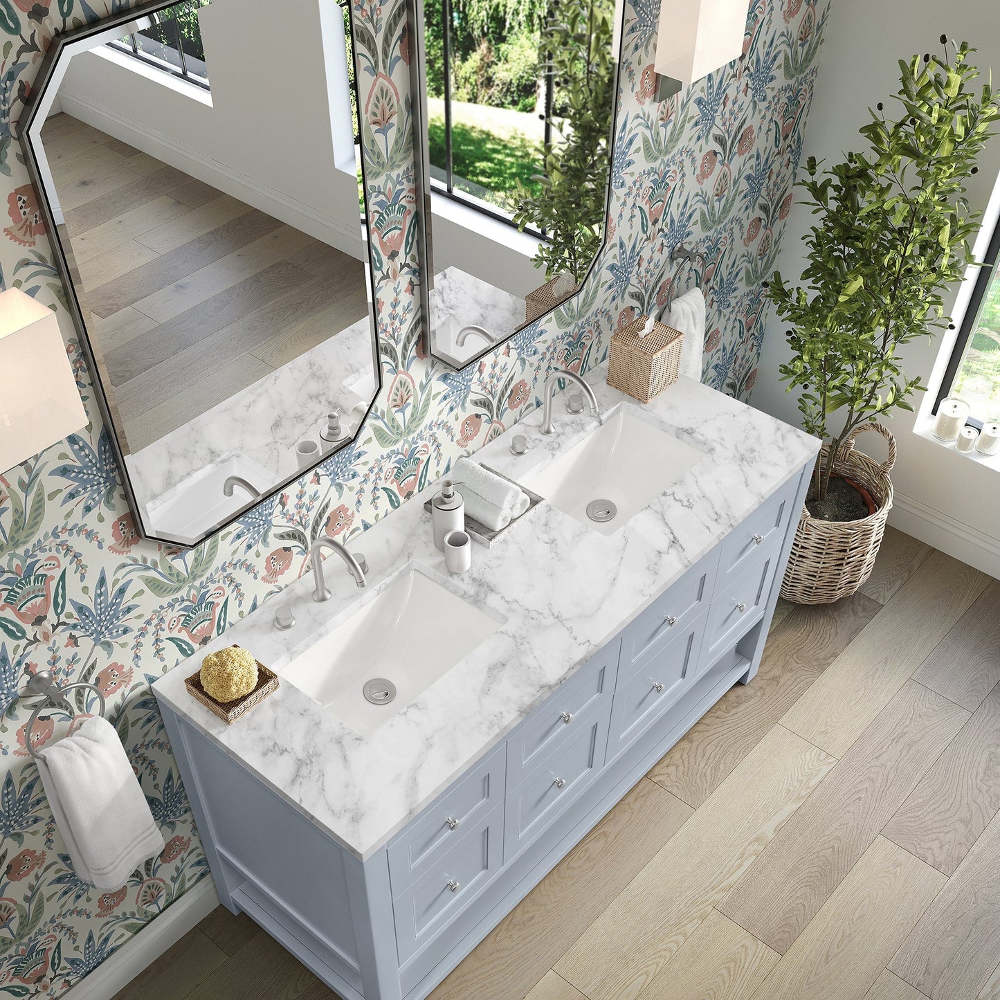 
                  
                    Breckenridge 60" Double Vanity in Serenity Blue Single Bathroom Vanity James Martin Vanities Carrara White Marble 
                  
                