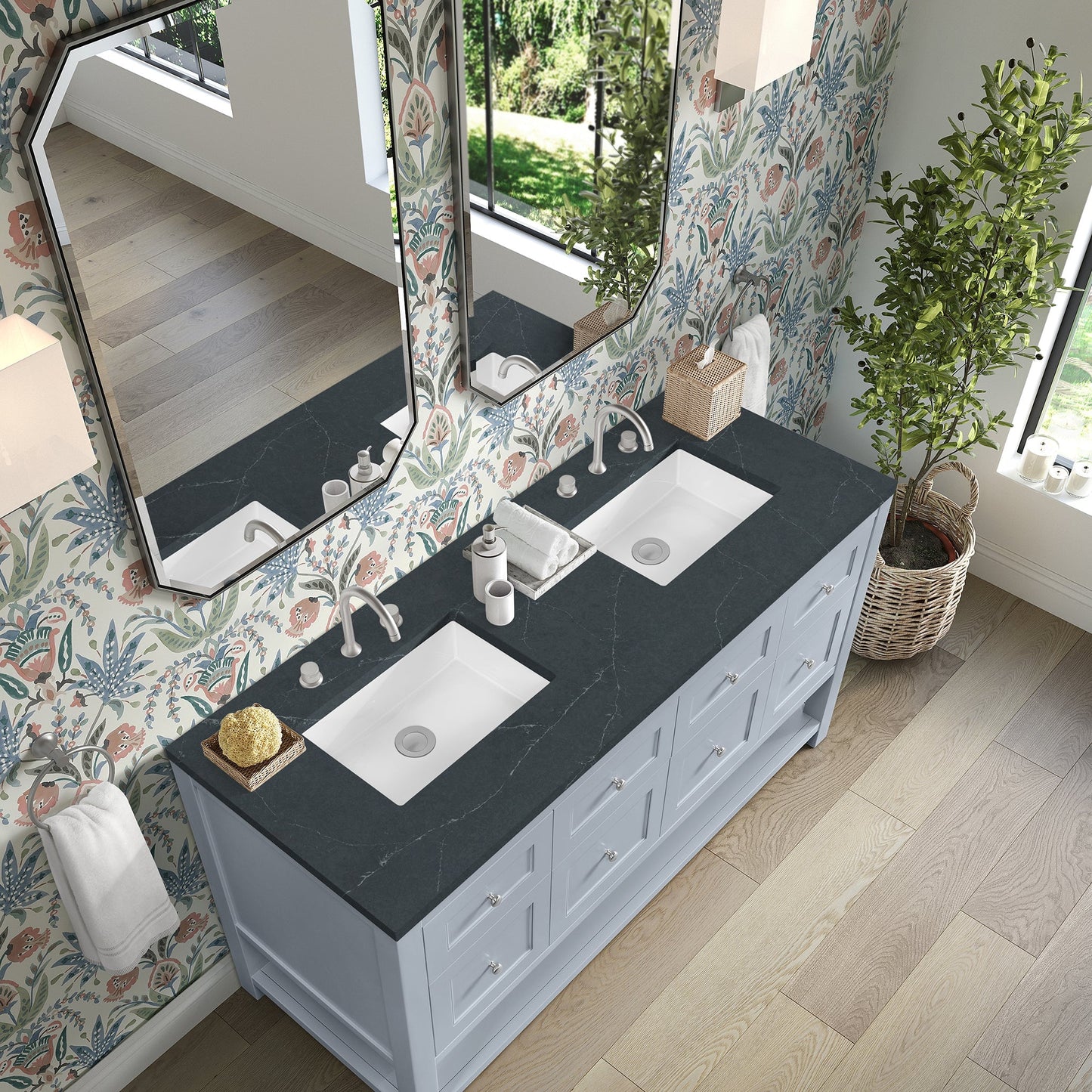 
                  
                    Breckenridge 60" Double Vanity in Serenity Blue Single Bathroom Vanity James Martin Vanities Charcoal Soapstone Silestone 
                  
                