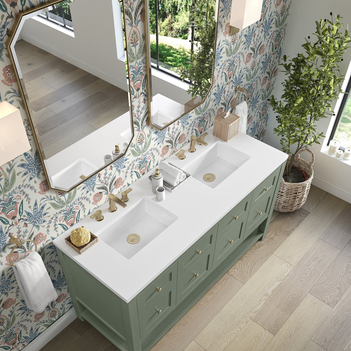 
                  
                    Breckenridge 60" Double Vanity in Smokey Celadon Single Bathroom Vanity James Martin Vanities White Zeus Silestone 
                  
                