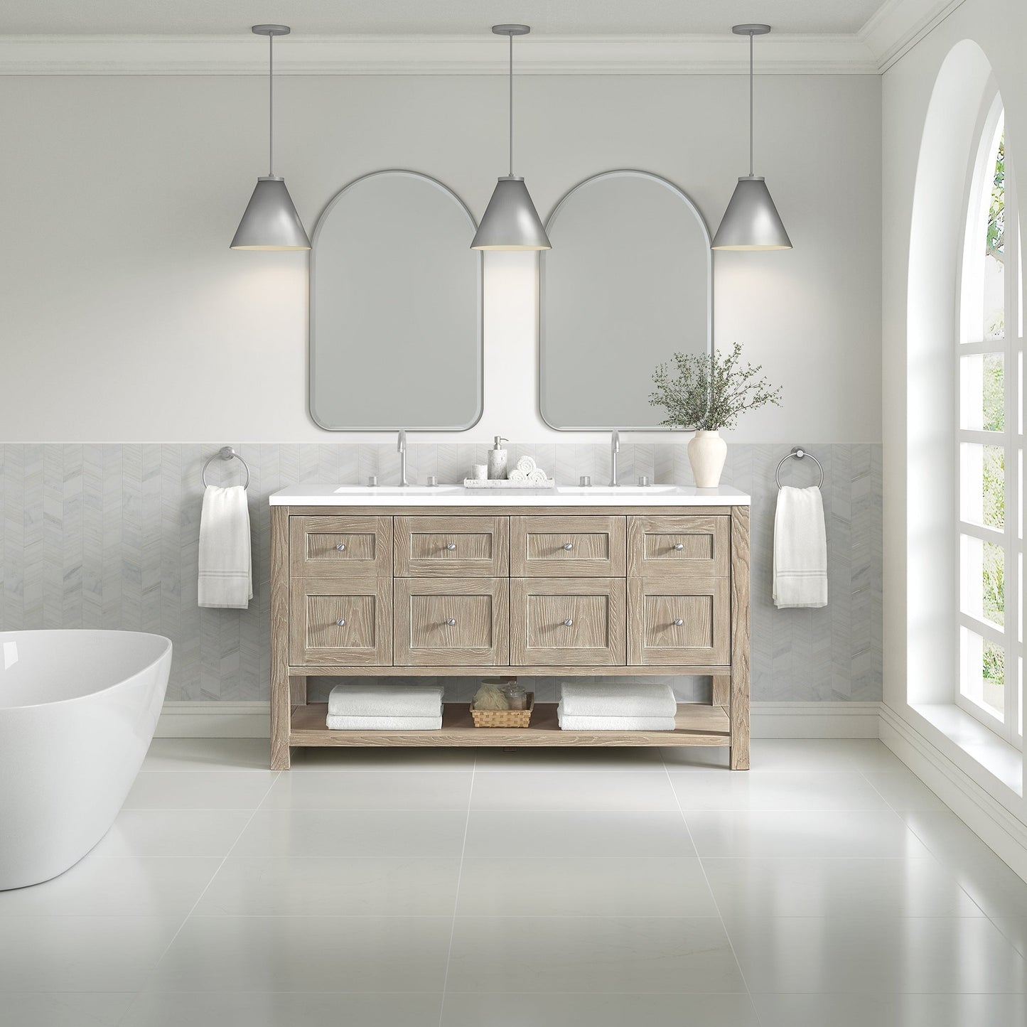 Breckenridge 60" Double Vanity in Whitewashed Oak Single Bathroom Vanity James Martin Vanities 