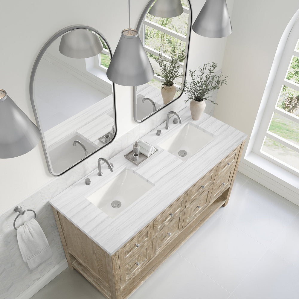 
                  
                    Breckenridge 60" Double Vanity in Whitewashed Oak Single Bathroom Vanity James Martin Vanities Arctic Fall Solid Surface 
                  
                