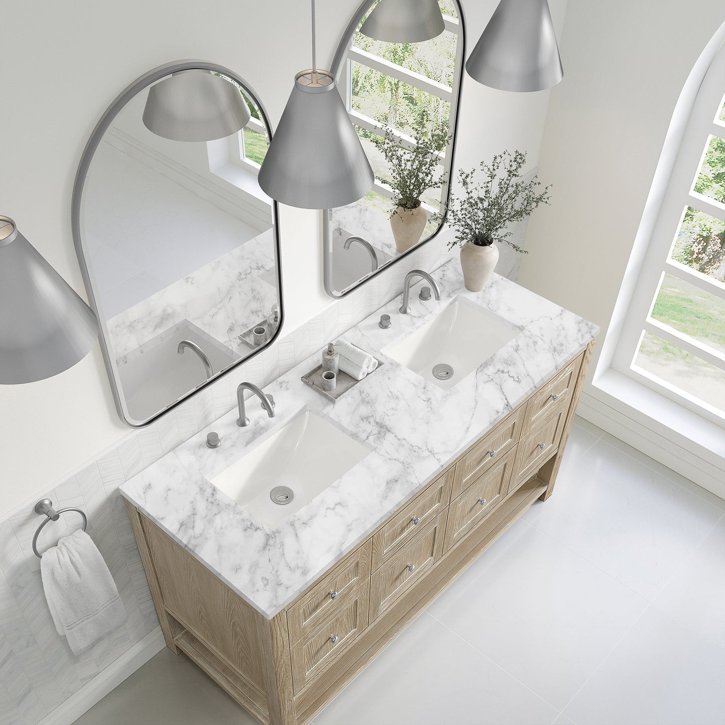 
                  
                    Breckenridge 60" Double Vanity in Whitewashed Oak Single Bathroom Vanity James Martin Vanities Carrara White Marble 
                  
                