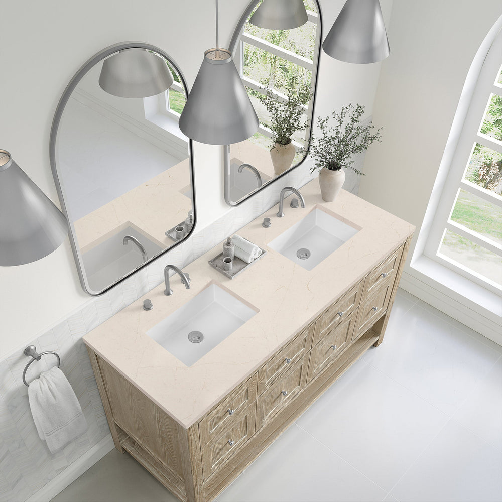 
                  
                    Breckenridge 60" Double Vanity in Whitewashed Oak Single Bathroom Vanity James Martin Vanities Eternal Marfil Silestone 
                  
                