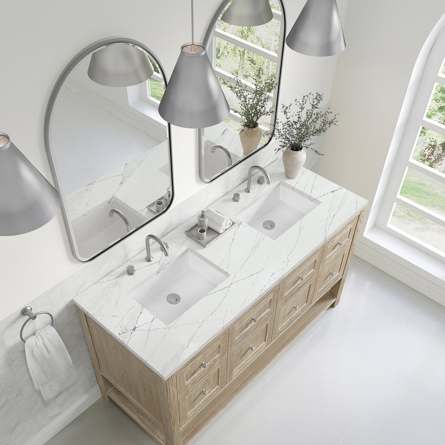 
                  
                    Breckenridge 60" Double Vanity in Whitewashed Oak Single Bathroom Vanity James Martin Vanities Ethereal Noctis Silestone 
                  
                