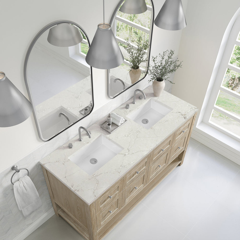 
                  
                    Breckenridge 60" Double Vanity in Whitewashed Oak Single Bathroom Vanity James Martin Vanities Victorian Silver Silestone 
                  
                