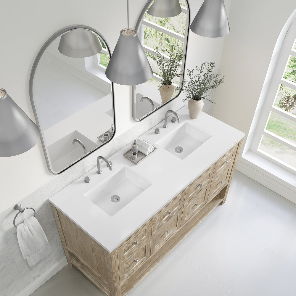 
                  
                    Breckenridge 60" Double Vanity in Whitewashed Oak Single Bathroom Vanity James Martin Vanities White Zeus Silestone 
                  
                